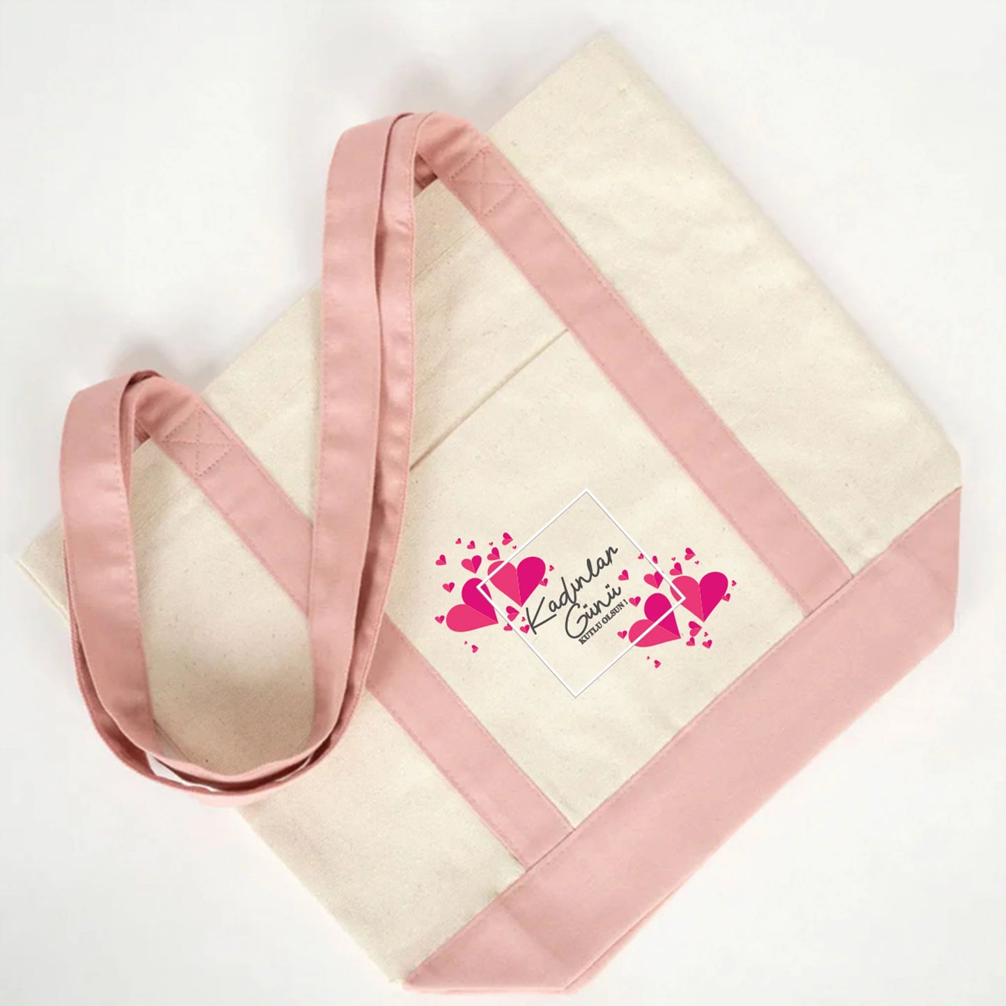 40x35x12 cm Trend Kanvas Çanta Pembe Kulp - Kadınlar Günü Hediyesi - yakın çekim
