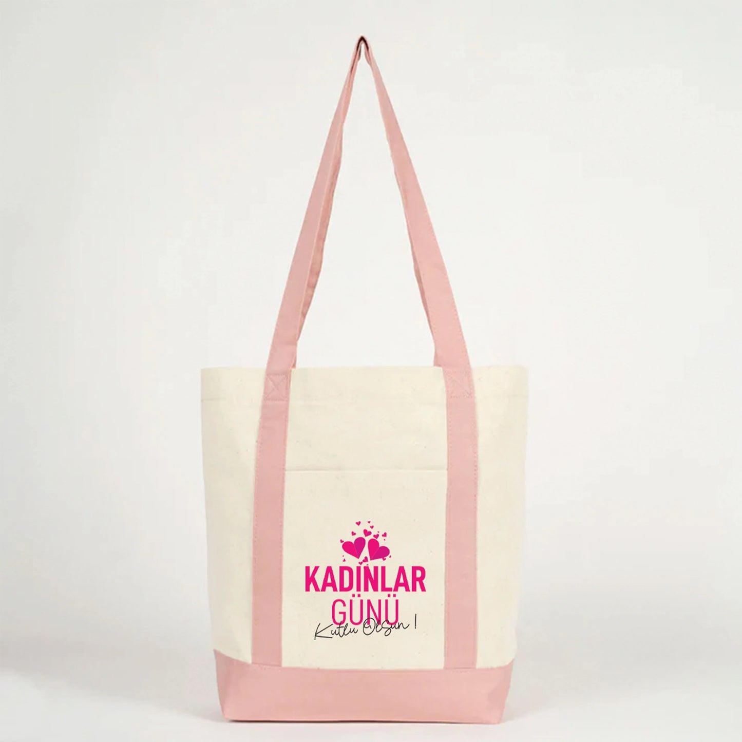 40x35x12 cm Trend Kanvas Çanta Pembe Kulp - Kadınlar Günü Hediyesi - görsel 8