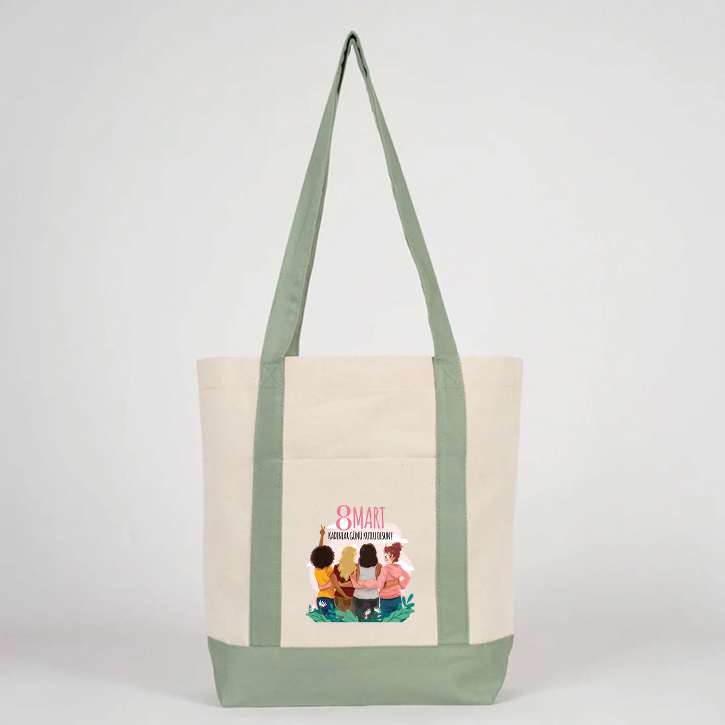 40x35x12 cm Trend Kanvas Çanta Mint Yeşili Kulp - Kadınlar Günü Hediyesi - detay görünüm