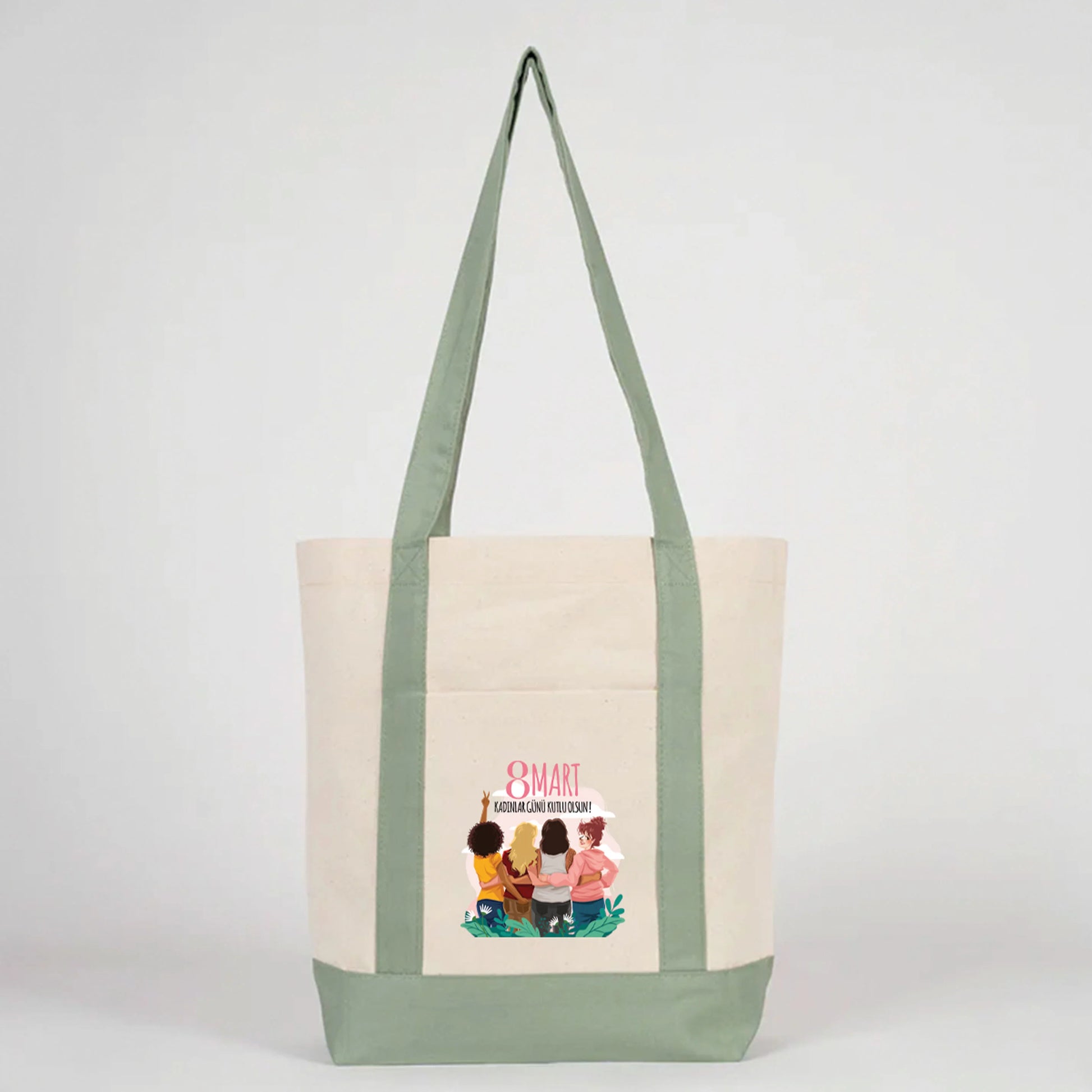 40x35x12 cm Trend Kanvas Çanta Mint Yeşili Kulp - Kadınlar Günü Hediyesi - detay görünüm