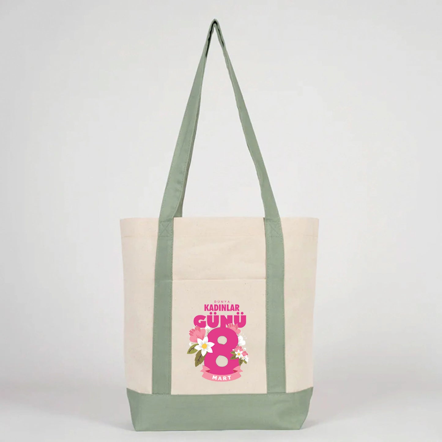 40x35x12 cm Trend Kanvas Çanta Mint Yeşili Kulp - Kadınlar Günü Hediyesi - yakın çekim