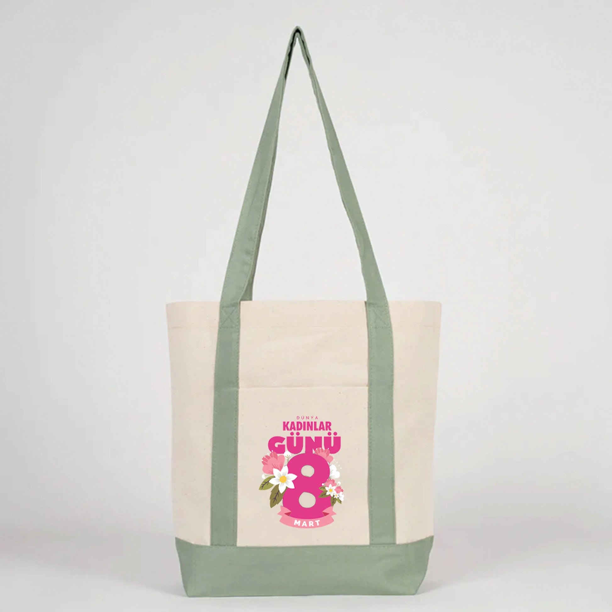 40x35x12 cm Trend Kanvas Çanta Mint Yeşili Kulp - Kadınlar Günü Hediyesi - yakın çekim