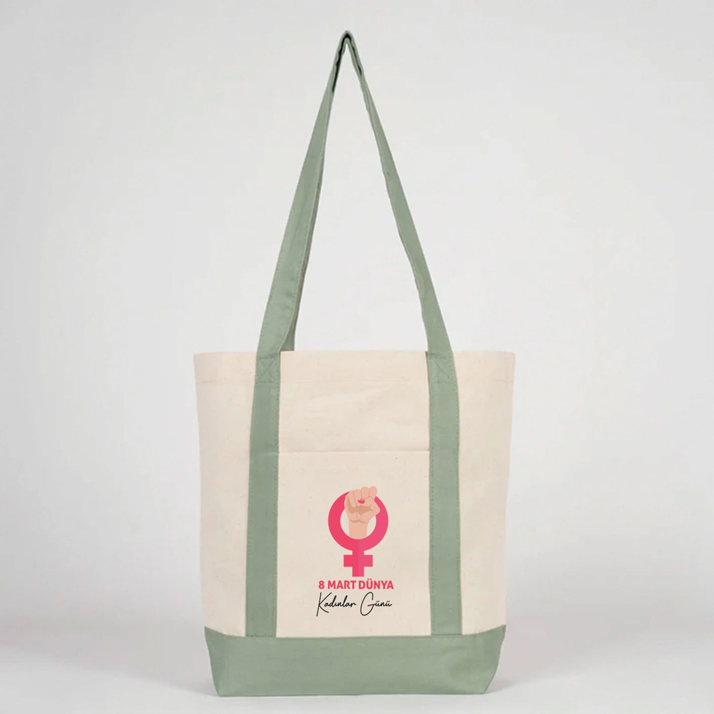 40x35x12 cm Trend Kanvas Çanta Mint Yeşili Kulp - Kadınlar Günü Hediyesi - görsel 6