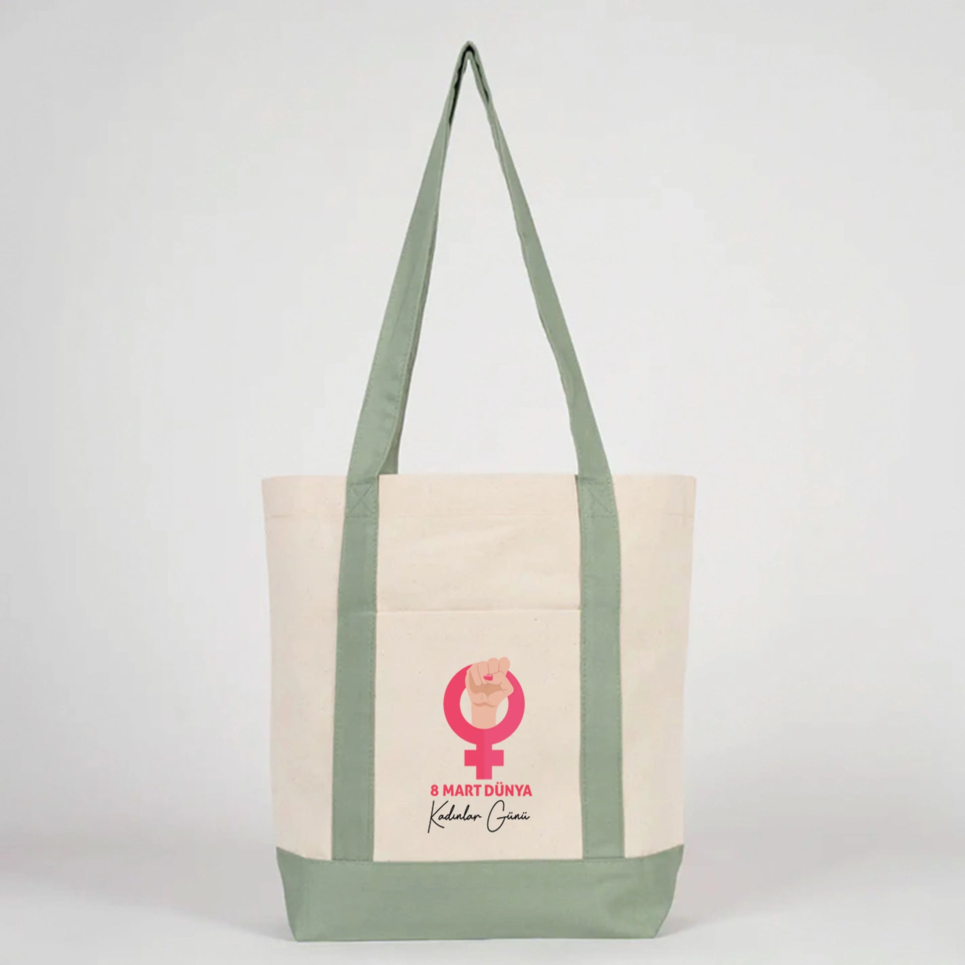 40x35x12 cm Trend Kanvas Çanta Mint Yeşili Kulp - Kadınlar Günü Hediyesi - görsel 6