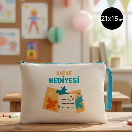 Karne Günü Desenli Clutch –  Turkuaz Fermuarlı 21×15 cm (Özelleştirilebilir)