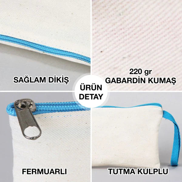 Boyanabilir 21x10 cm Turkuaz Bez Kalemlik - Bayram Cüzdanı - görsel 6