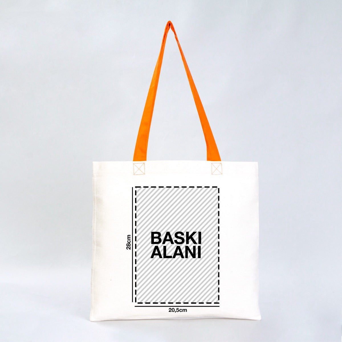 40×35 cm doğal renkli kumaş tote çanta, turuncu askı detayları ve ön yüzünde karne temalı renkli baskı bulunan model.