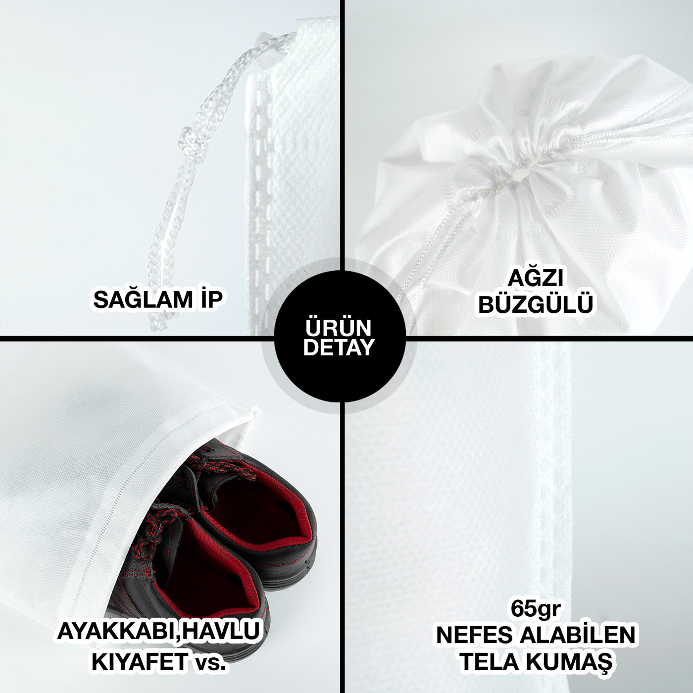 Ultrasonik İp Büzgülü Tela Kese - Beyaz - 35x45cm - Ayakkabı Torbası - Çamaşır Torbası - 100 Adet