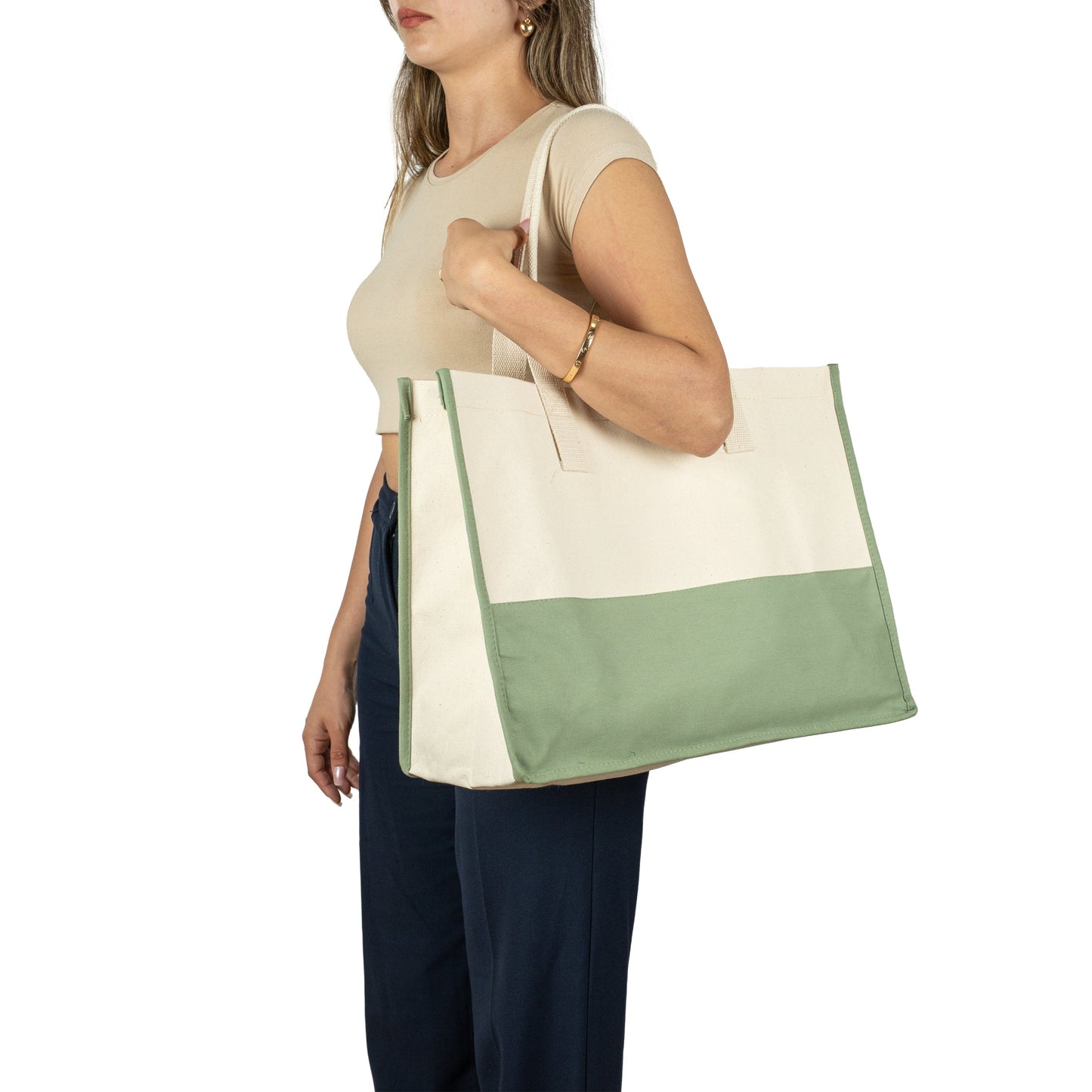 Elite Kanvas Plaj ve Alışveriş Çantası – Büyük Boy, 390gr, 45x35x19 cm, Bez Çanta - Mint Yeşili