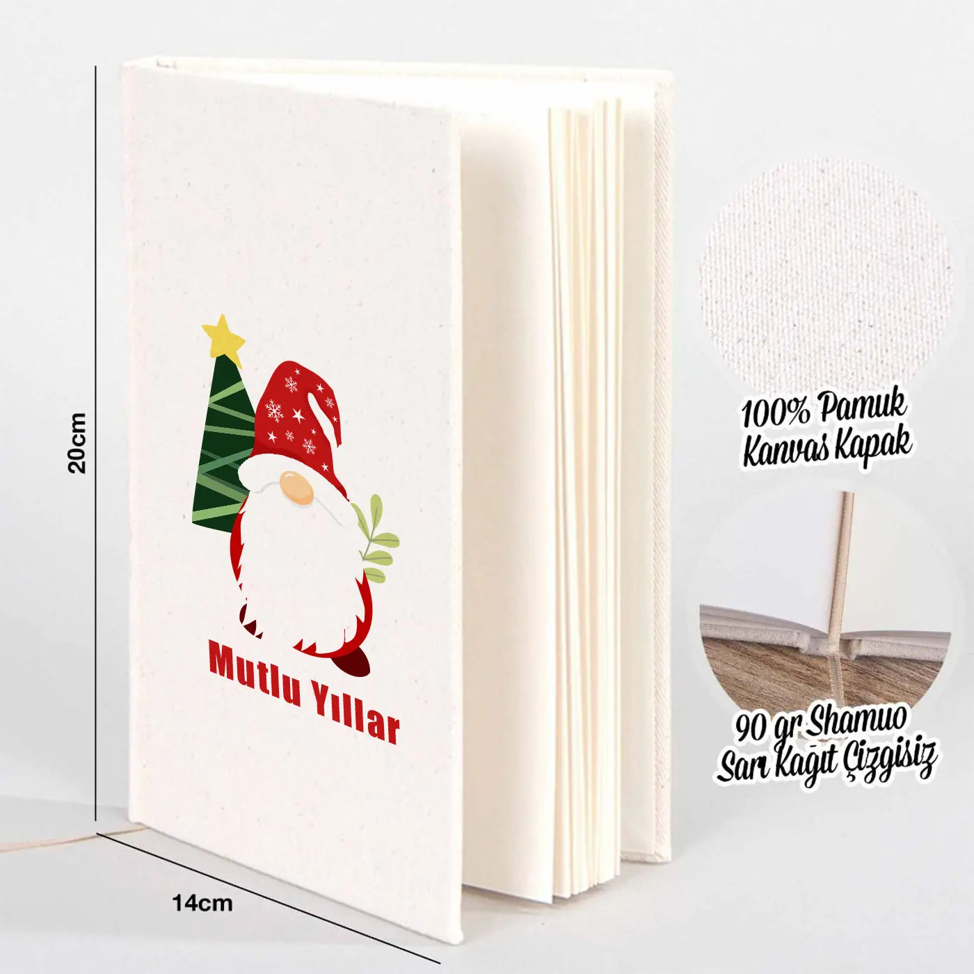 Yılbaşı Özel Desenli Kanvas Defter 14x20 cm (Özelleştirilebilir)