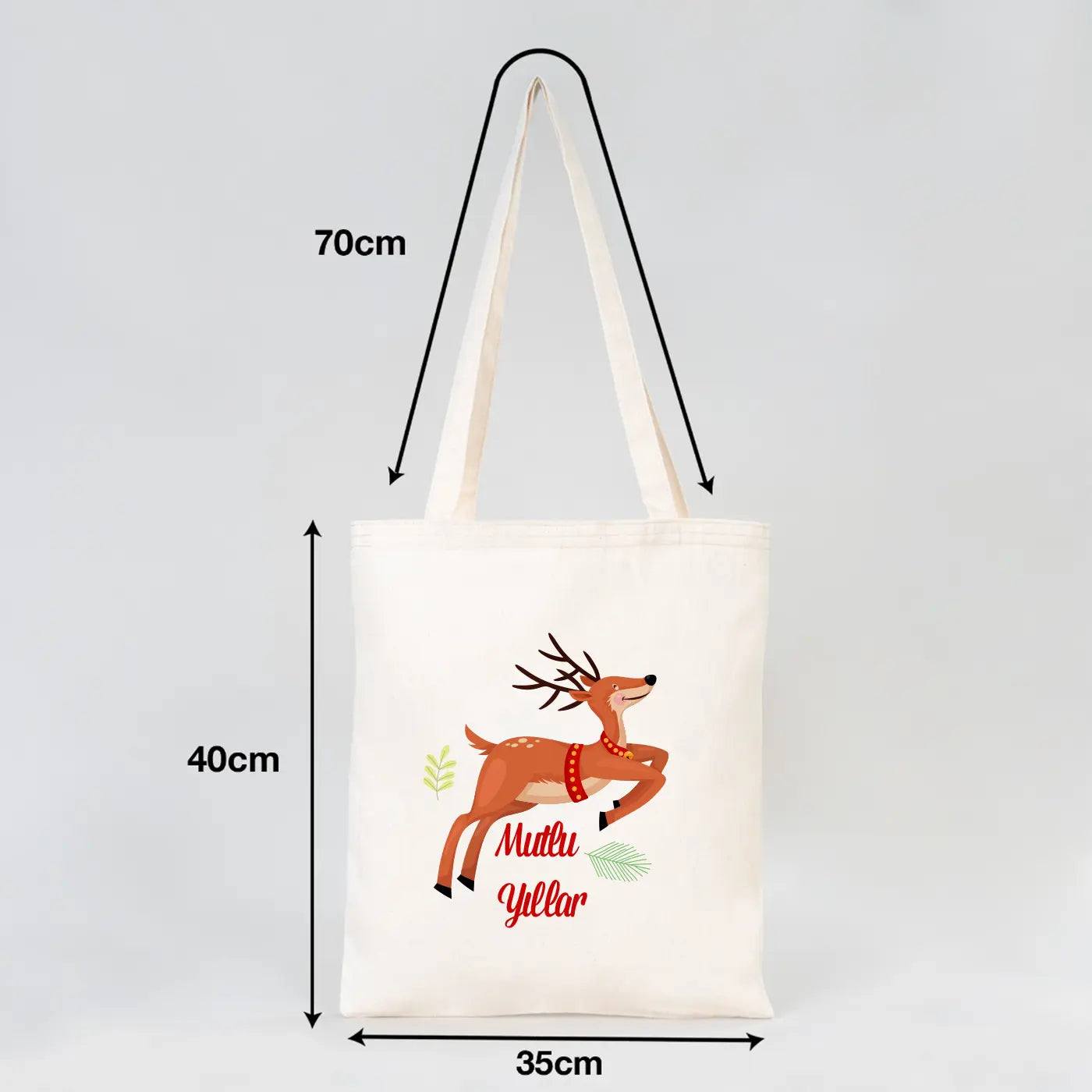Yeni yıl temalı geyik baskılı bez çanta – 30x40 cm gabardin çanta, istecanta özel tasarım