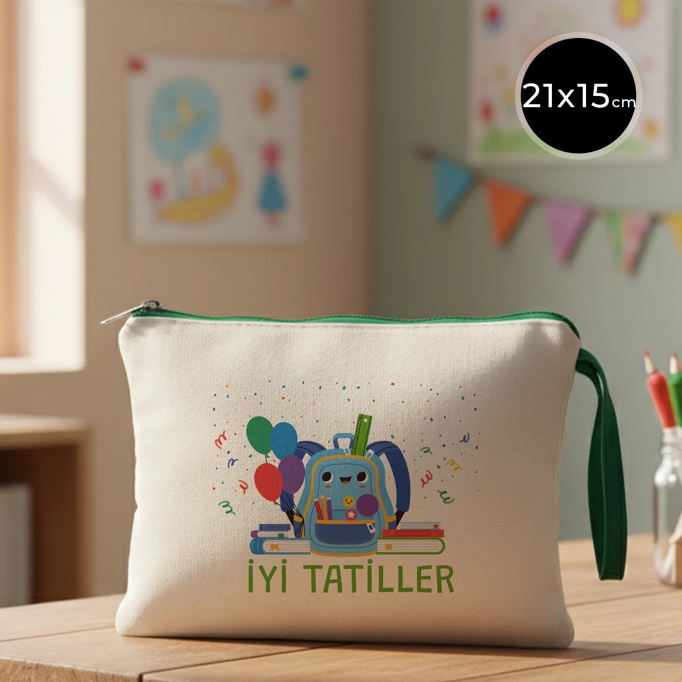 Karne Günü Desenli Clutch –  Yeşil Fermuarlı 21×15 cm (Özelleştirilebilir)