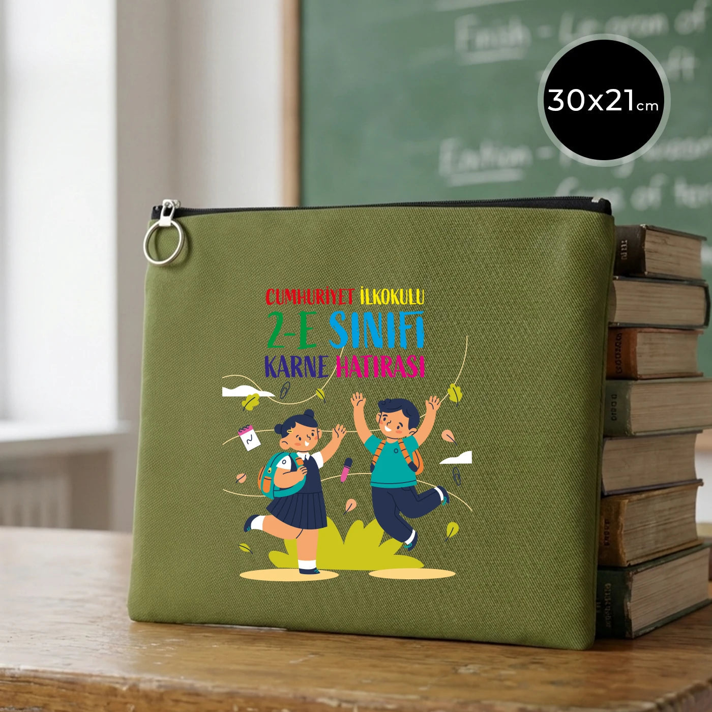 Yeşil karne günü temalı okul portföy çantası, karne hediyesi için özelleştirilebilir tasarımlı çocuk okul çantası