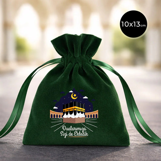 10x13 cm Dualarımıza Sizi de Ekledik | Hac ve Umre Hediyelik Kadife Gül Kese ...