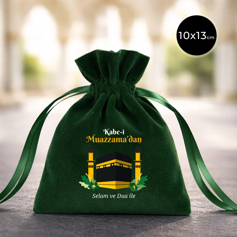 10x13 cm Dualarımıza Sizi de Ekledik | Hac ve Umre Hediyelik Kadife Gül Kese ...