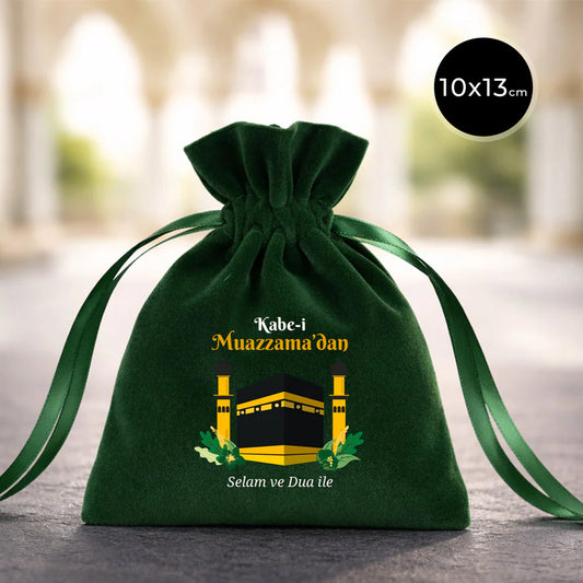 10x13 cm Dualarımıza Sizi de Ekledik | Hac ve Umre Hediyelik Kadife Gül Kese ...