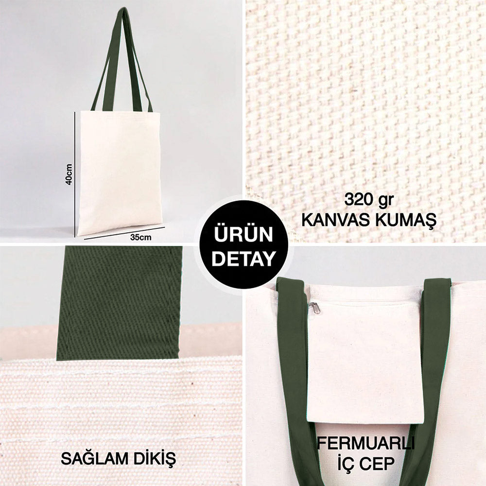 Kanvas Çanta Yeşil Kulp - İç Cepli (Özelleştirilebilir)