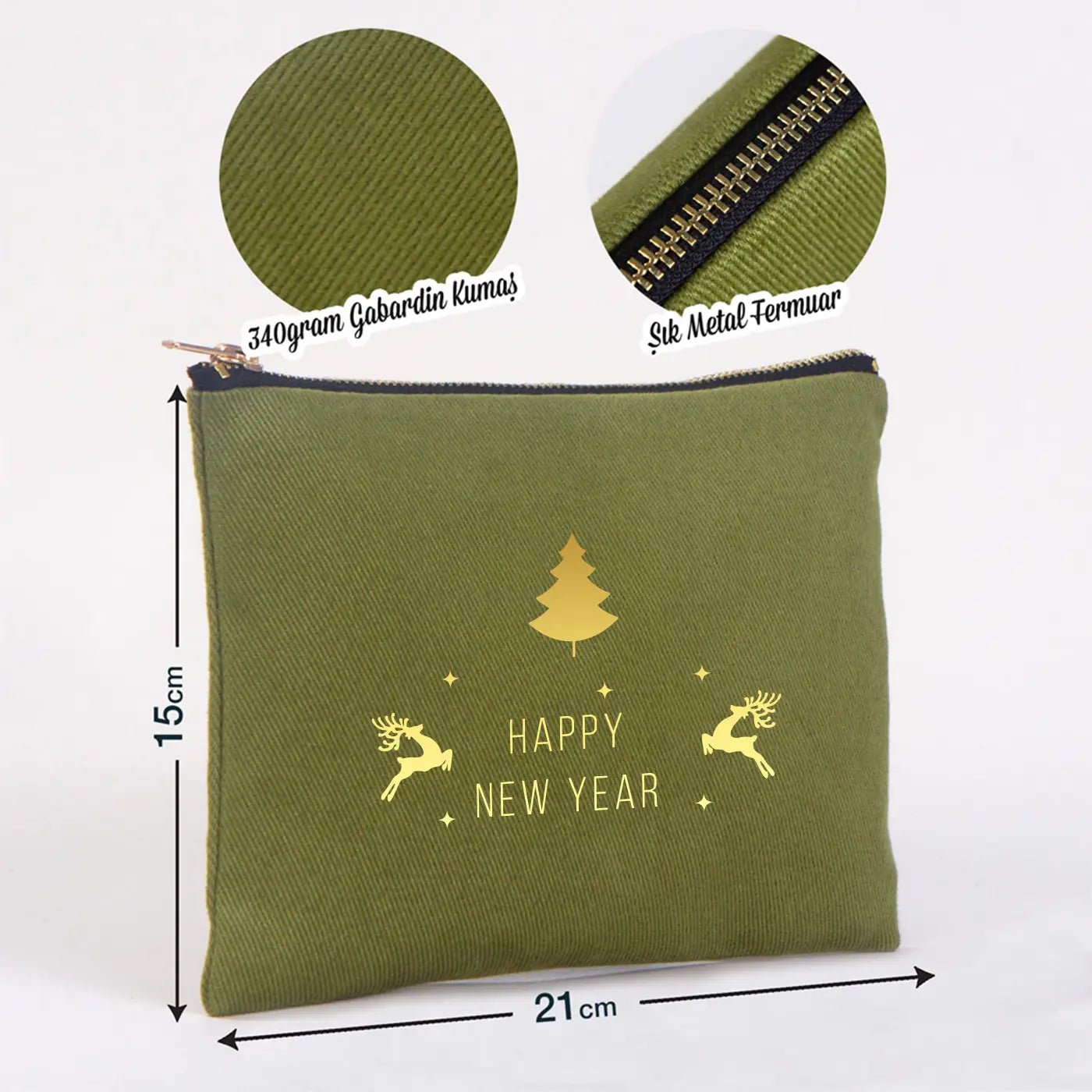 Yılbaşı Star Clutch 21x15 Yeşil - Metal Fermuar(Özelleştirilebilir)