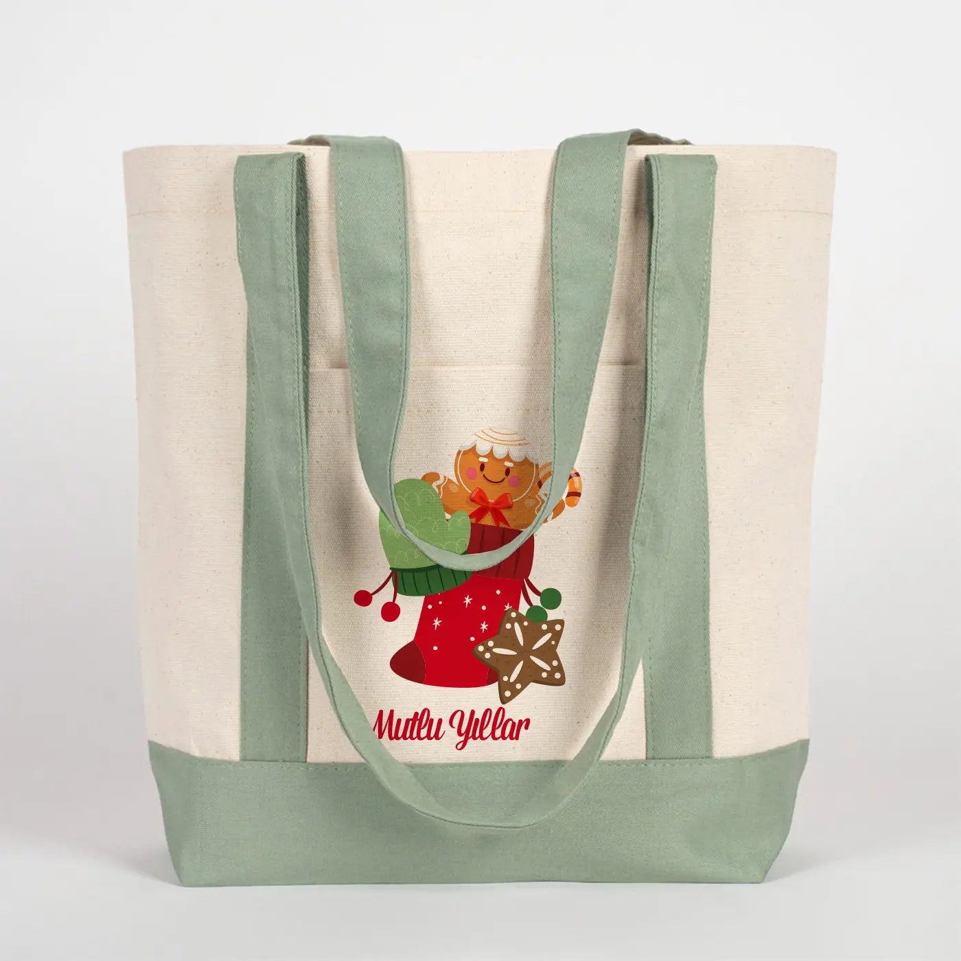 Yılbaşı Özel Trend Kanvas Çanta 40x35x12cm - Mint Yeşili Renkli Kulp (Özelleştirilebilir)