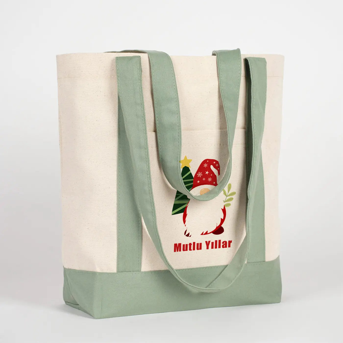 Yılbaşı Özel Trend Kanvas Çanta 40x35x12cm - Mint Yeşili Renkli Kulp (Özelleştirilebilir)