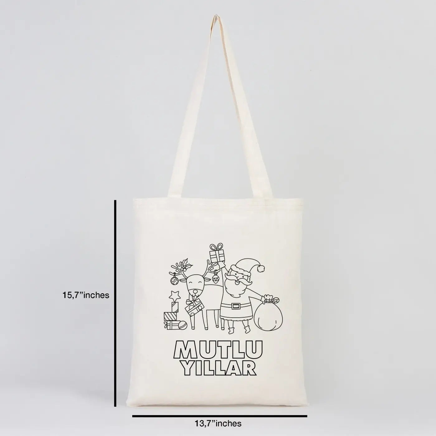 Yılbaşı Temalı Boyanabilir Omuz Çantası 35x40 cm  (Özelleştirilebilir)