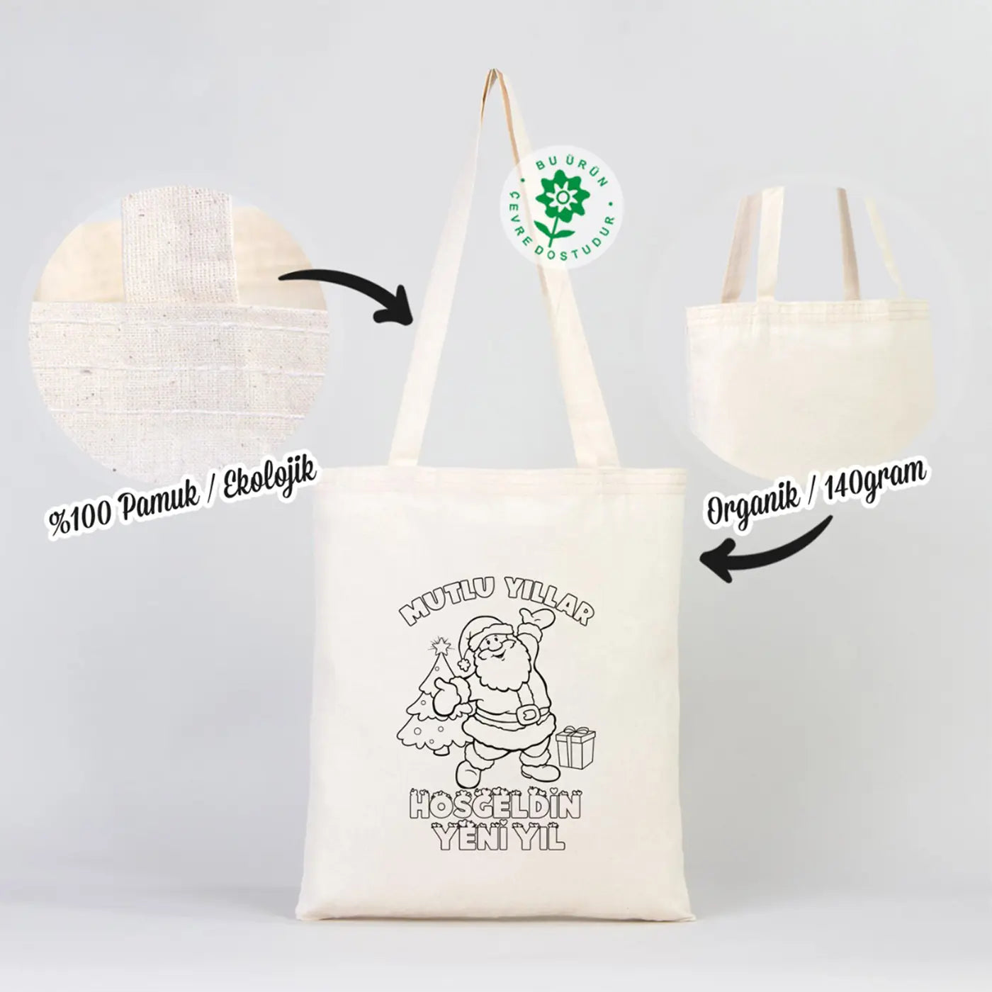 Yılbaşı Temalı Boyanabilir Omuz Çantası 35x40 cm  (Özelleştirilebilir)