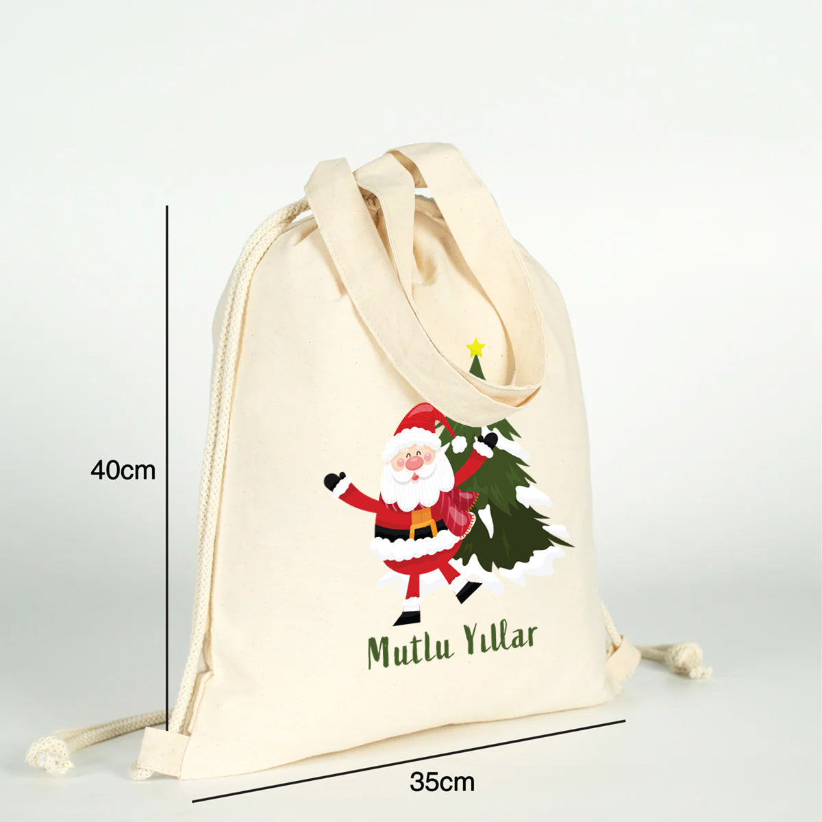 Yılbaşı Hediyesi: Çok Yönlü Büzgülü Bez Çanta 35x40cm – Elde, Omuzda, Sırtta Kullanım