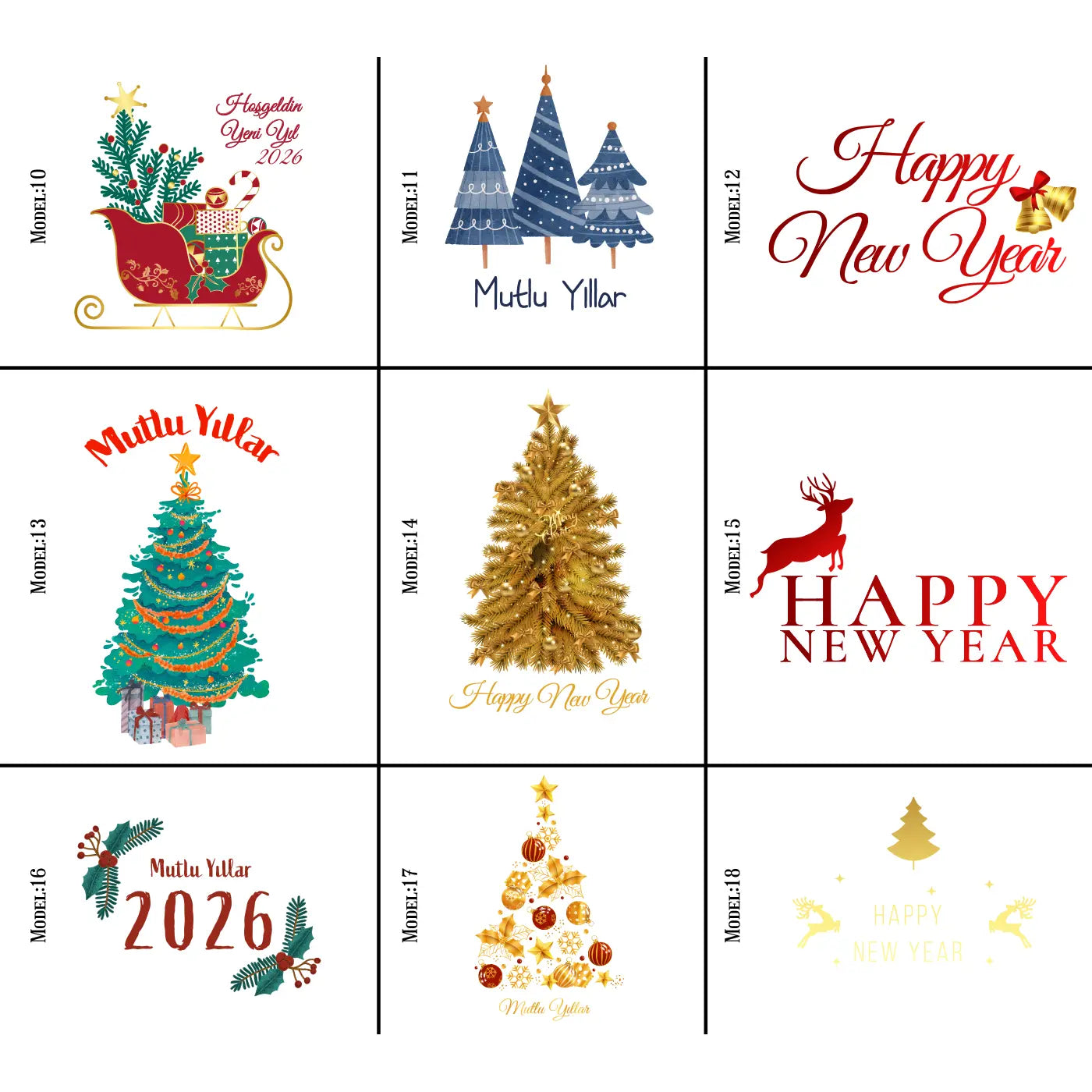 Yeni yıl grafik desenleri – Yılbaşı süsleri ve stilize illustrasyonlar