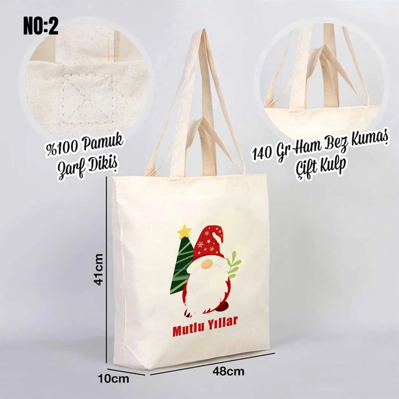Bez Alışveriş Çantası 48x41x10cm Yılbaşı Özel Baskılı (Özelleştirilebilir)