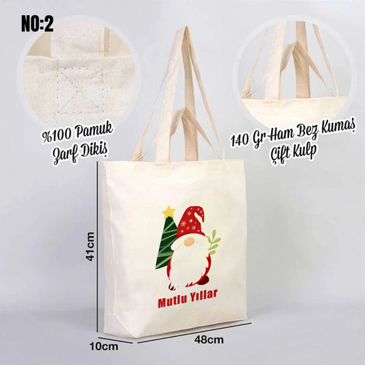Bez Alışveriş Çantası 48x41x10cm Yılbaşı Özel Baskılı (Özelleştirilebilir)