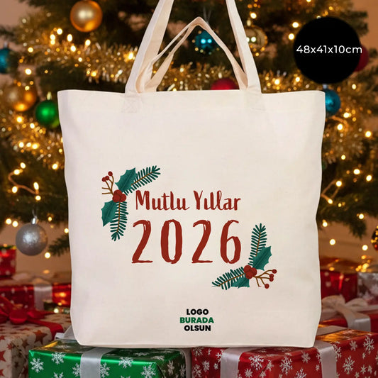 Bez Alışveriş Çantası 48x41x10cm Yılbaşı Özel Baskılı (Özelleştirilebilir)