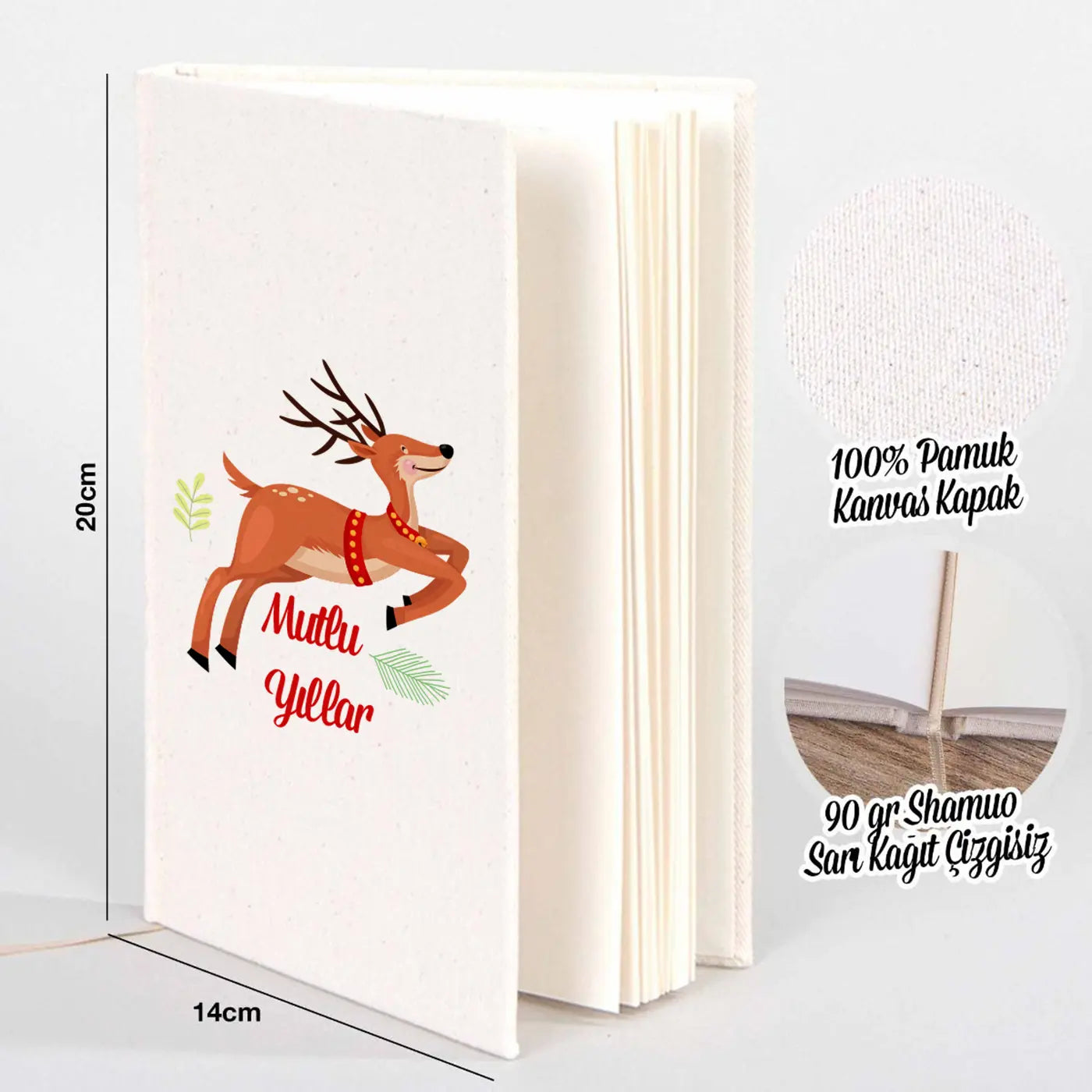 Yılbaşı Desenli Kanvas Defter 14x20 cm (Özelleştirilebilir)