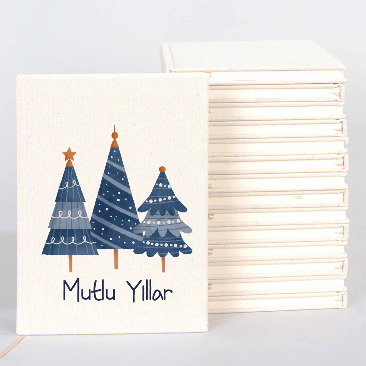 Yılbaşı Desenli Kanvas Defter 14x20 cm (Özelleştirilebilir)