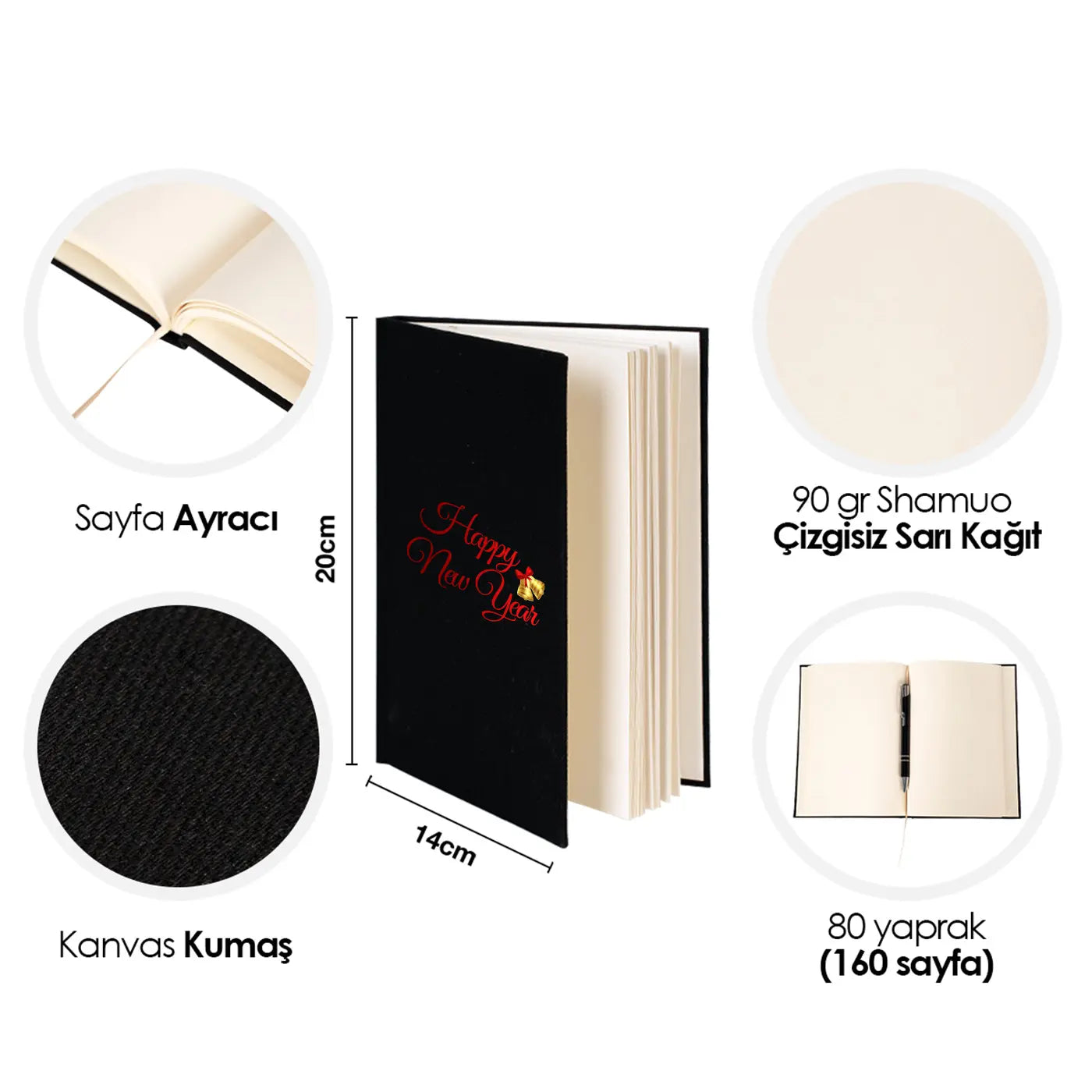 2025 Yılbaşı Kurumsal Hediye Defteri – Siyah Kanvas 14x20 cm (Özelleştirilebilir)