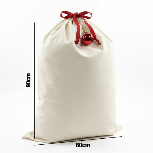 Baskısız Yılbaşı Temalı Kırmızı İpli Büyük Bez Kese 60x90 cm