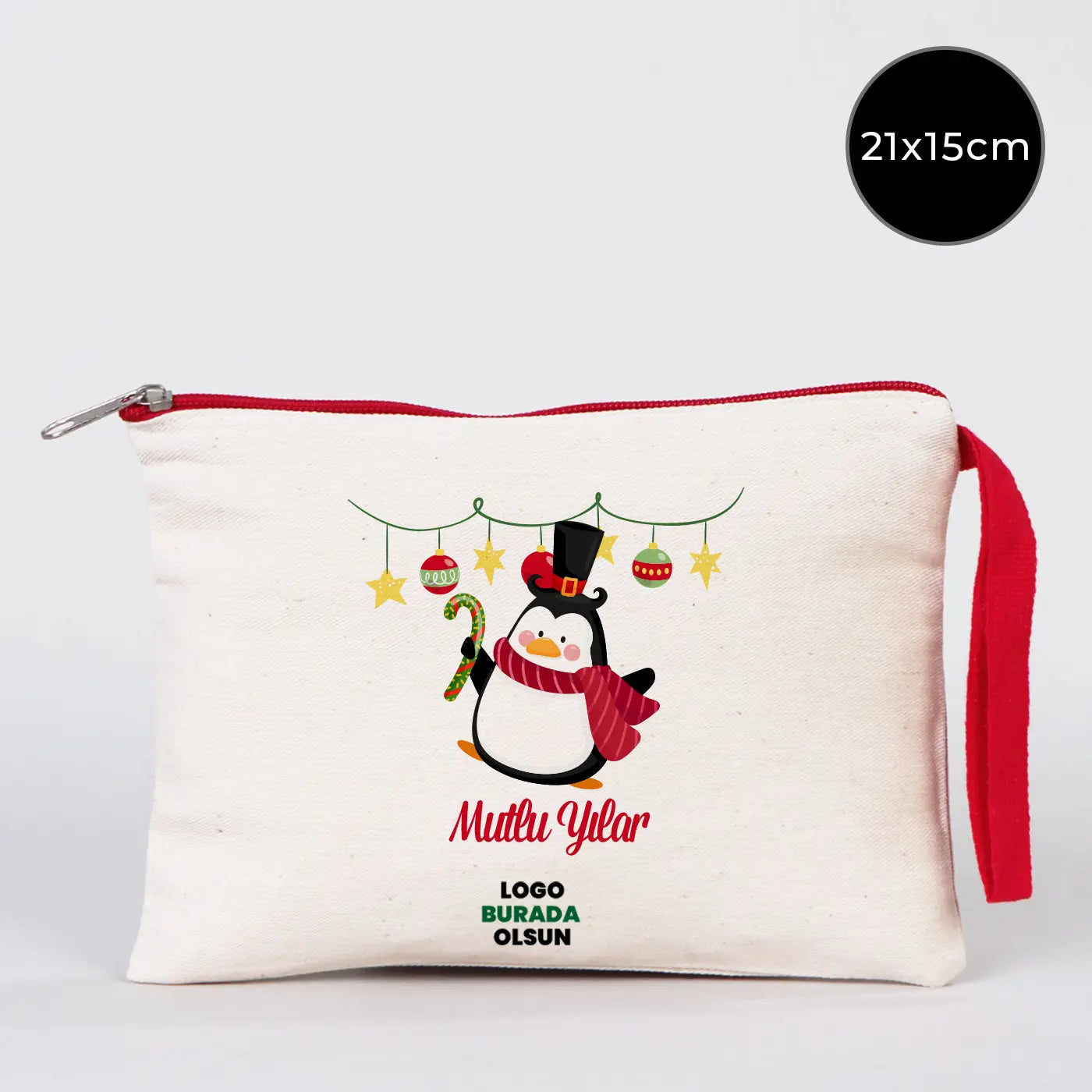 Yılbaşı Clutch 21x15 cm Kırmızı Fermuar (Özelleştirilebilir)