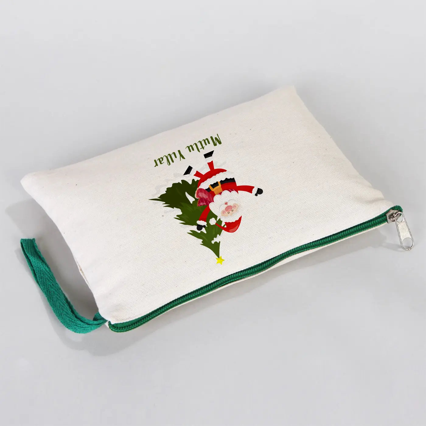 Yılbaşı Desenli Clutch 21x15 cm Yeşil Fermuar (Özelleştirilebilir)