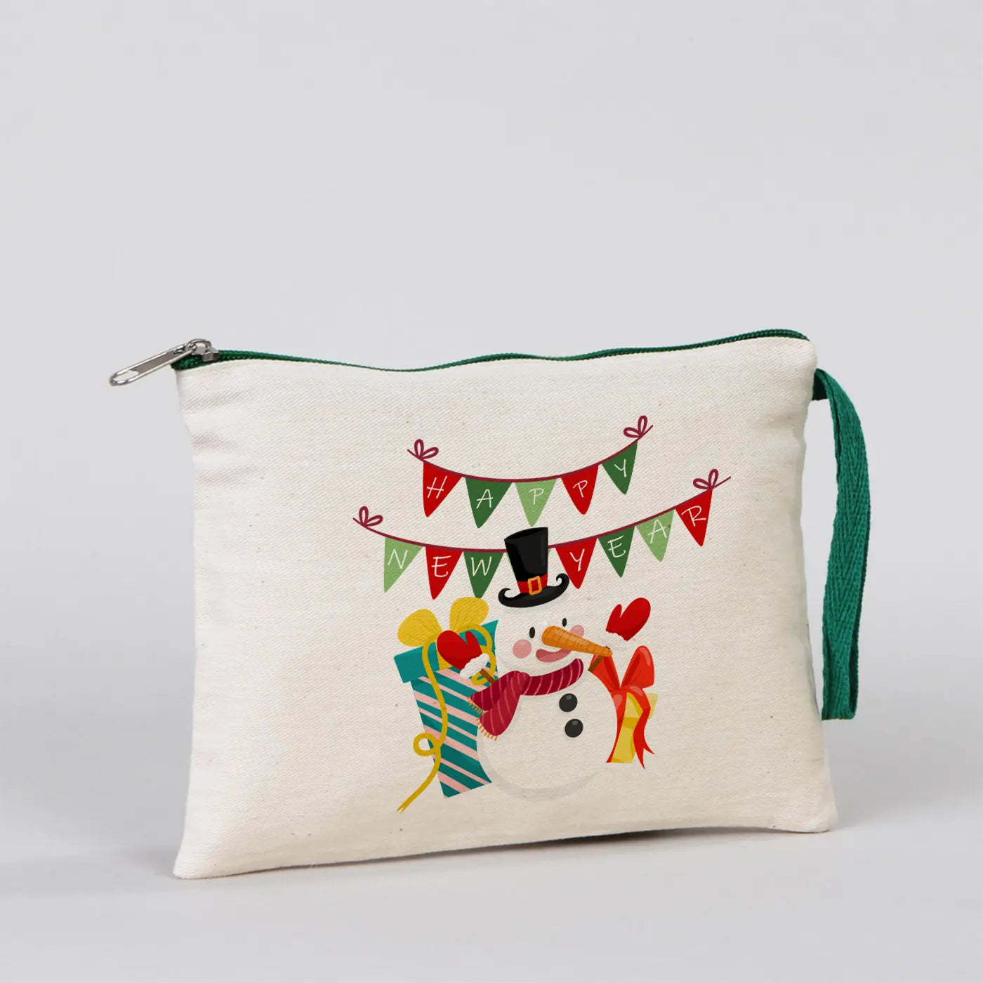 Yılbaşı Desenli Clutch 21x15 cm Yeşil Fermuar (Özelleştirilebilir)