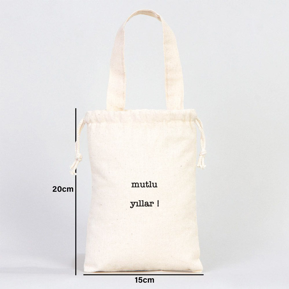 Mutlu Yıllar Minimalist Baskılı Yılbaşı Bez Kese- 15x20cm Tek Tutma Kısa Kulp (Özelleştirilebilir) - istecanta.com