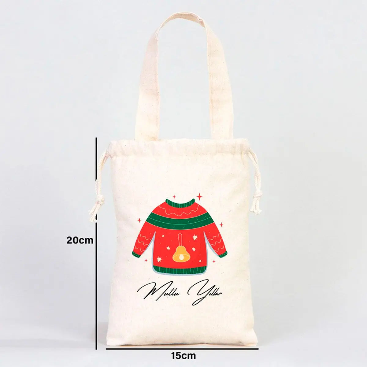 Yılbaşı Hediyeleri Kazak Baskılı Bez Kese - 15,5x20 cm Tek Tutma Kısa Kulp (Özelleştirilebilir)