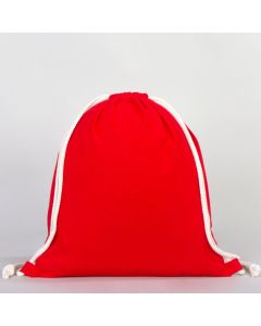 Ham Bez Kırmızı İp Büzgülü Sırt Çanta - 35x40 cm (Küçük Boy)