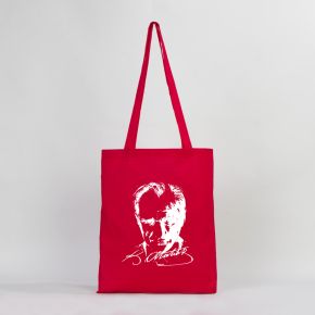 Atatürk Baskılı Kırmızı Bez Çanta