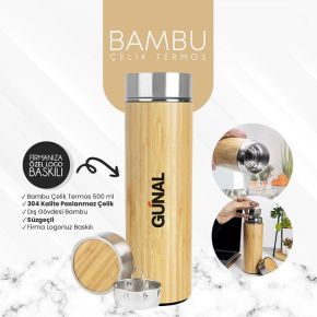 Bambu Çelik Termos, Firma Logo Baskılı Uygun Fiyat