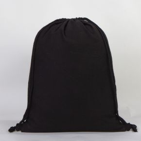 Gabardine Black Cotton Drawstring Backpack 40x50 cm